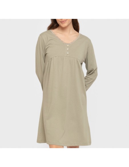 Camisón algodón manga larga encaje liso vestidos-y-blusones-mujer