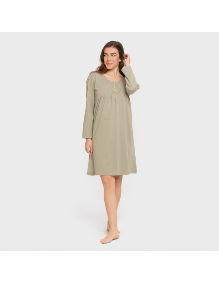 Camisón algodón manga larga encaje liso vestidos-y-blusones-mujer