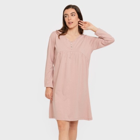 Camisón algodón manga larga encaje liso vestidos-y-blusones-mujer