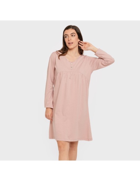 Camisón algodón manga larga encaje liso vestidos-y-blusones-mujer