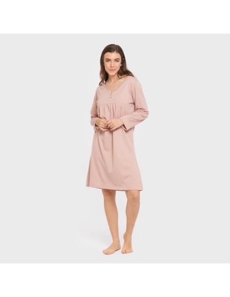 Camisón algodón manga larga encaje liso vestidos-y-blusones-mujer