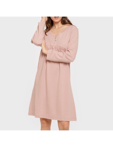 Camisón algodón manga larga encaje liso vestidos-y-blusones-mujer