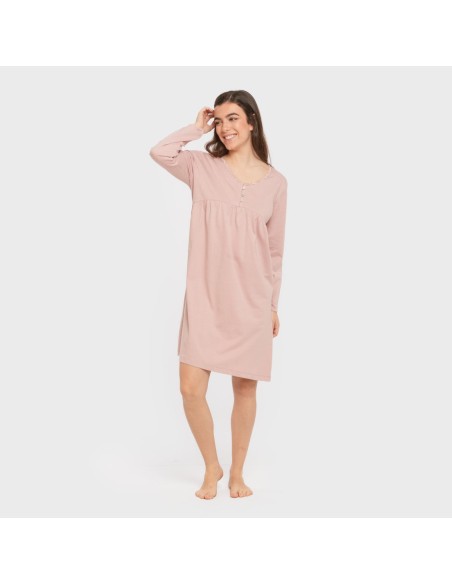 Camisón algodón manga larga encaje liso vestidos-y-blusones-mujer