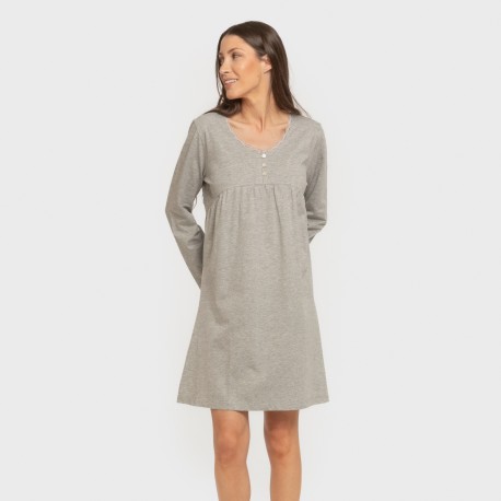 Camisón algodón manga larga encaje liso vestidos-y-blusones-mujer