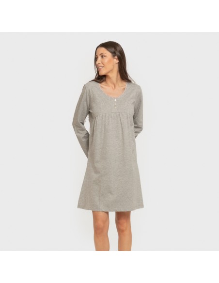 Camisón algodón manga larga encaje liso vestidos-y-blusones-mujer