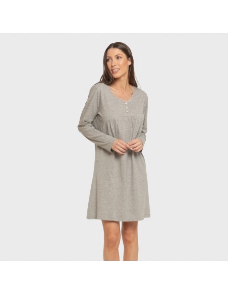 Camisón algodón manga larga encaje liso vestidos-y-blusones-mujer
