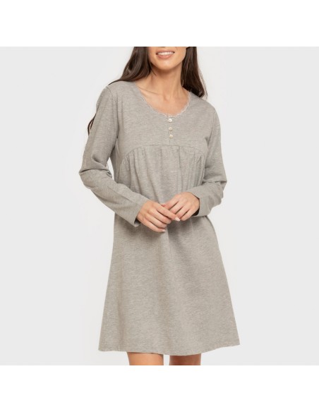Camisón algodón manga larga encaje liso vestidos-y-blusones-mujer
