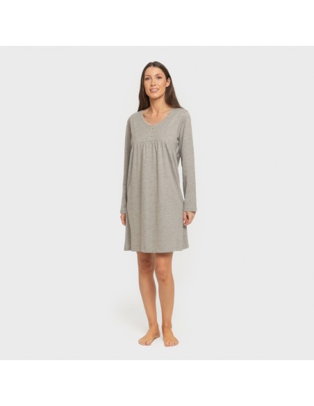 Camisón algodón manga larga encaje liso vestidos-y-blusones-mujer