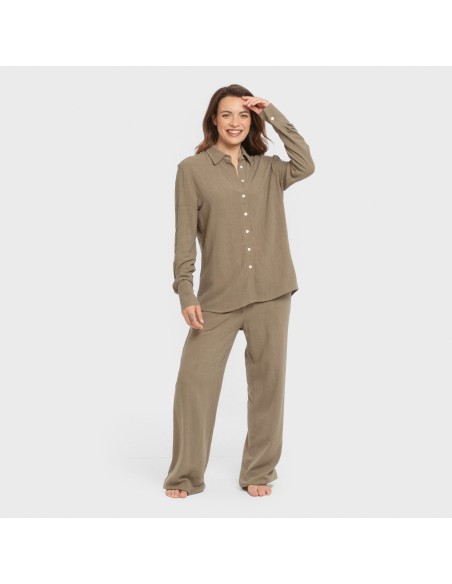 Pantalón largo lino mujer liso pantalones-comodos-mujer