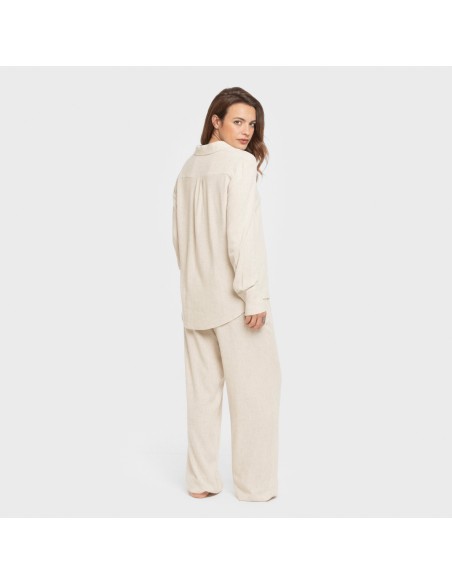 Pantalón largo lino mujer liso pantalones-comodos-mujer