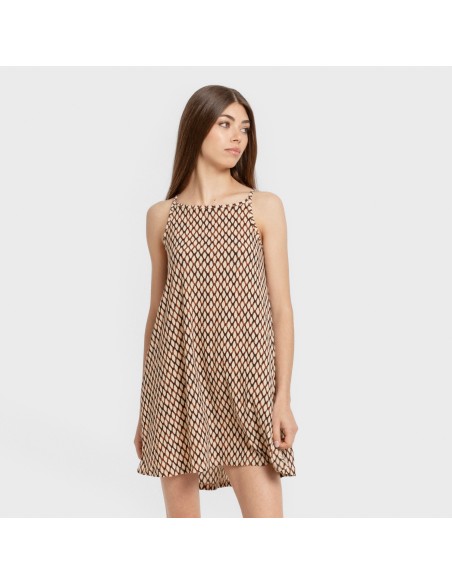 Vestido corto tirantes crepe Orlando marrón vestidos-y-blusones-mujer