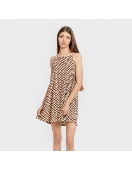 Vestido corto tirantes crepe Orlando marrón vestidos-y-blusones-mujer