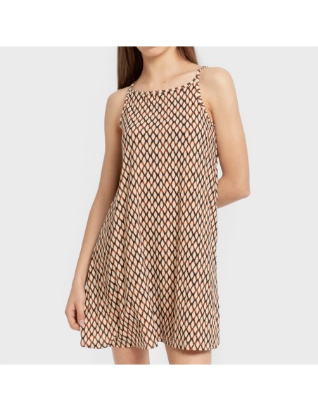 Vestido corto tirantes crepe Orlando marrón vestidos-y-blusones-mujer