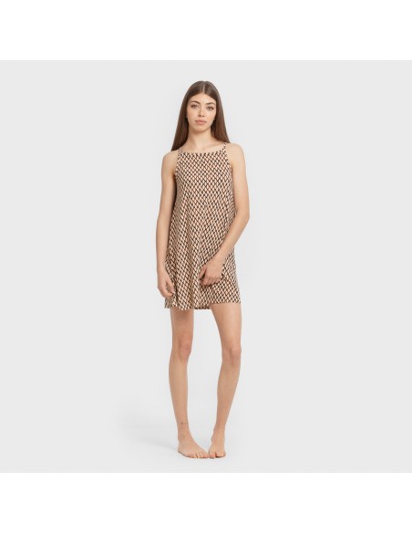 Vestido corto tirantes crepe Orlando marrón vestidos-y-blusones-mujer