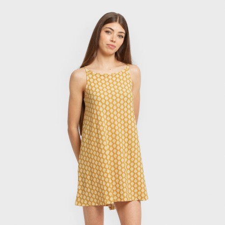 Vestido corto tirantes crepe Sindarina ocre vestidos-y-blusones-mujer