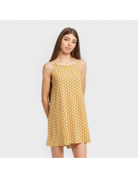Vestido corto tirantes crepe Sindarina ocre vestidos-y-blusones-mujer