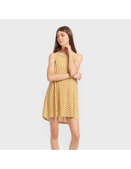 Vestido corto tirantes crepe Sindarina ocre vestidos-y-blusones-mujer