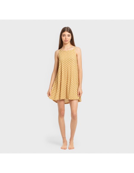 Vestido corto tirantes crepe Sindarina ocre vestidos-y-blusones-mujer
