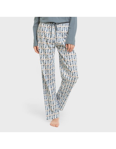 Pijama largo algodón Hibisco agua marina pijamas-largos-de-mujer