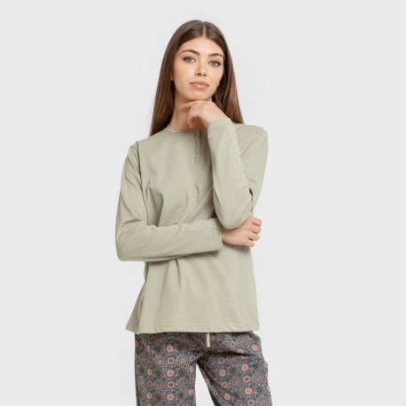 Pijama largo algodón Gabi verde claro pijamas-largos-de-mujer
