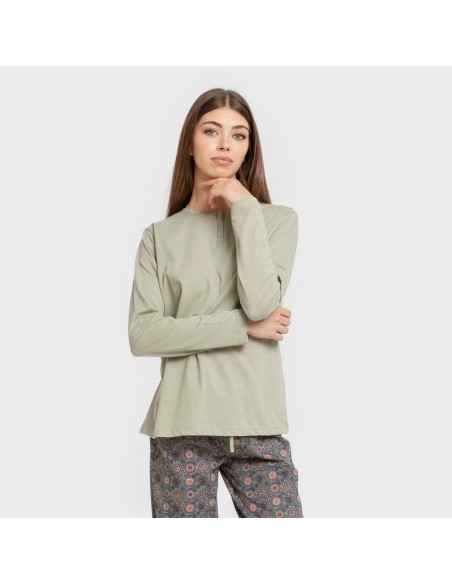 Pijama largo algodón Gabi verde claro pijamas-largos-de-mujer