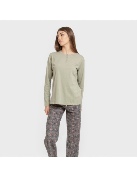 Pijama largo algodón Gabi verde claro pijamas-largos-de-mujer
