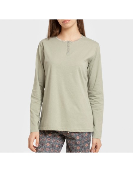 Pijama largo algodón Gabi verde claro pijamas-largos-de-mujer