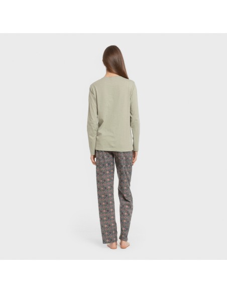 Pijama largo algodón Gabi verde claro pijamas-largos-de-mujer