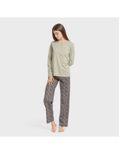 Pijama largo algodón Gabi verde claro pijamas-largos-de-mujer