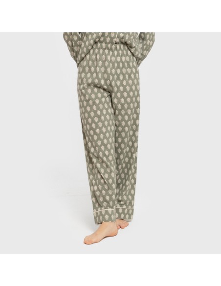 Pijama largo camisero algodón mujer Soma verde seco pijamas-largos-de-mujer