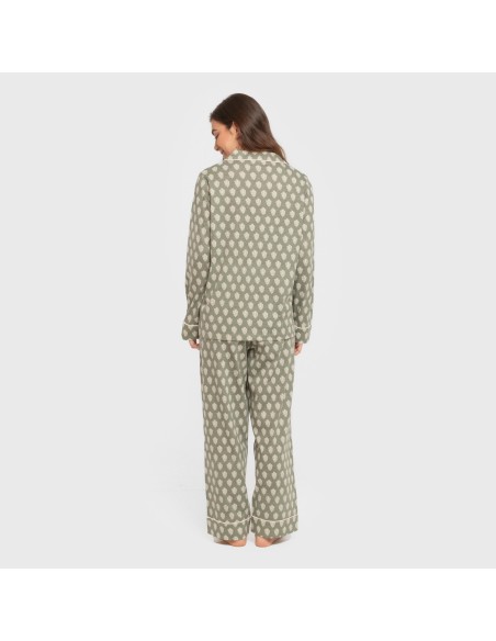 Pijama largo camisero algodón mujer Soma verde seco pijamas-largos-de-mujer