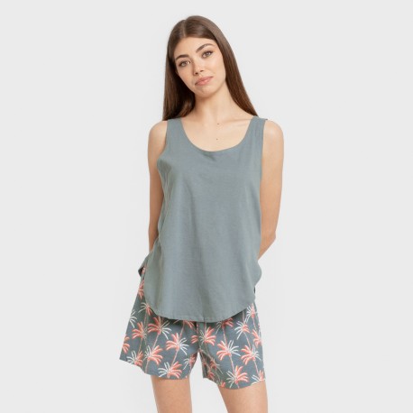Pijama corto algodón Creta verde francés pijamas-cortos-mujer