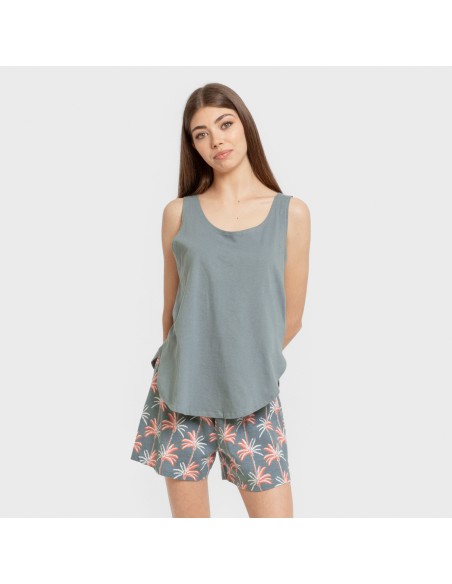 Pijama corto algodón Creta verde francés pijamas-cortos-mujer