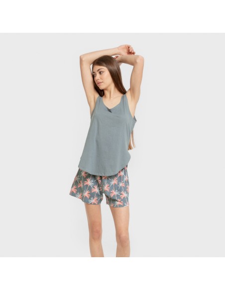 Pijama corto algodón Creta verde francés pijamas-cortos-mujer
