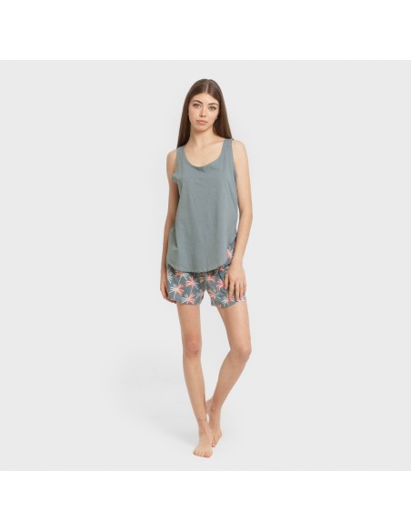 Pijama corto algodón Creta verde francés pijamas-cortos-mujer