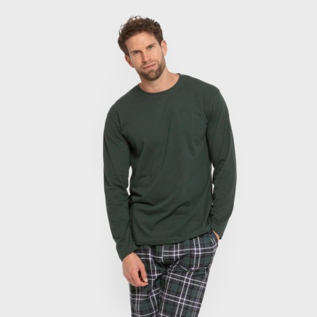 Pijama largo algodón hombre Cuadro Guelo verde pijamas-largos-hombre