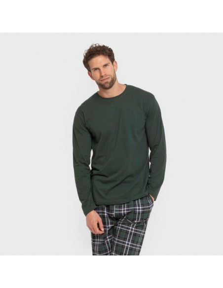 Pijama largo algodón hombre Cuadro Guelo verde pijamas-largos-hombre