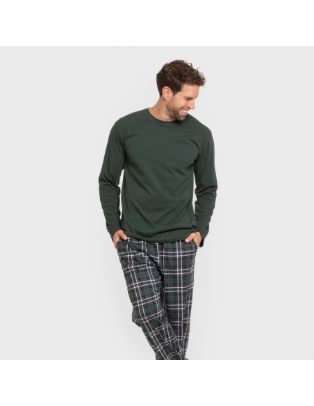 Pijama largo algodón hombre Cuadro Guelo verde pijamas-largos-hombre