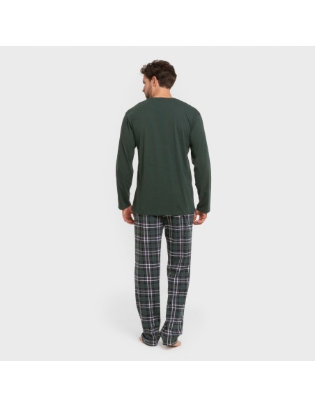 Pijama largo algodón hombre Cuadro Guelo verde pijamas-largos-hombre