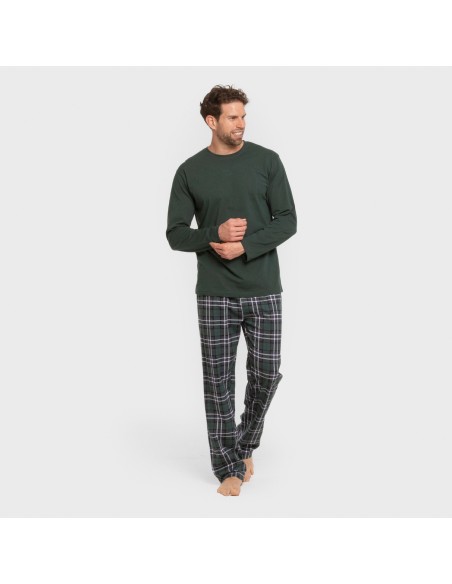 Pijama largo algodón hombre Cuadro Guelo verde pijamas-largos-hombre