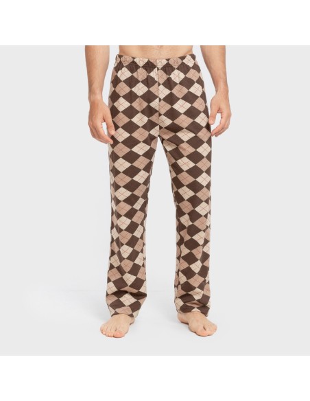 Pijama largo algodón hombre Olmo marrón oscuro mezcliyado pijamas-largos-hombre