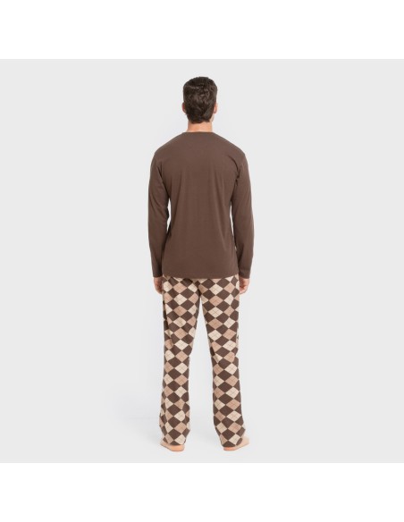 Pijama largo algodón hombre Olmo marrón oscuro mezcliyado pijamas-largos-hombre