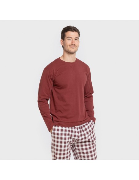 Pijama largo algodón hombre Cuadro Gustavo burdeos pijamas-largos-hombre