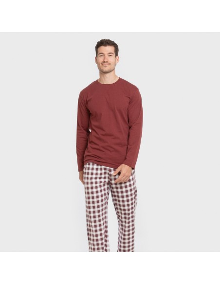 Pijama largo algodón hombre Cuadro Gustavo burdeos pijamas-largos-hombre