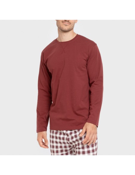 Pijama largo algodón hombre Cuadro Gustavo burdeos pijamas-largos-hombre