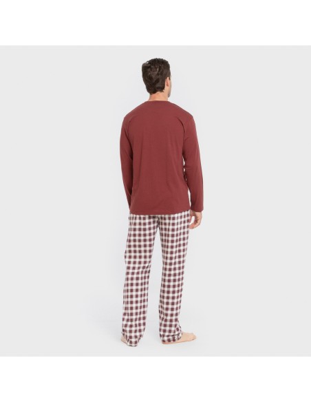 Pijama largo algodón hombre Cuadro Gustavo burdeos pijamas-largos-hombre