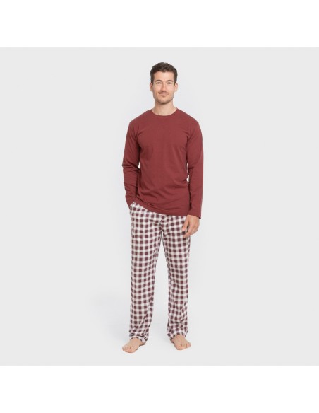 Pijama largo algodón hombre Cuadro Gustavo burdeos pijamas-largos-hombre