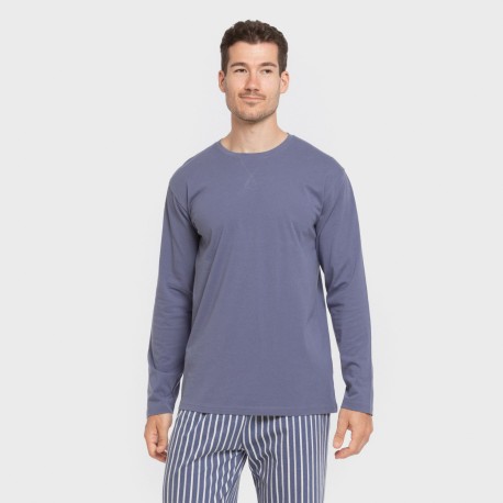 Pijama largo algodón hombre Raya Fernando azul pijamas-largos-hombre