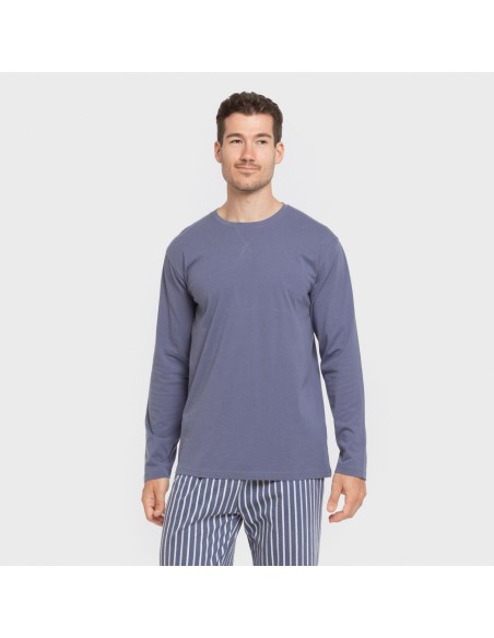 Pijama largo algodón hombre Raya Fernando azul pijamas-largos-hombre