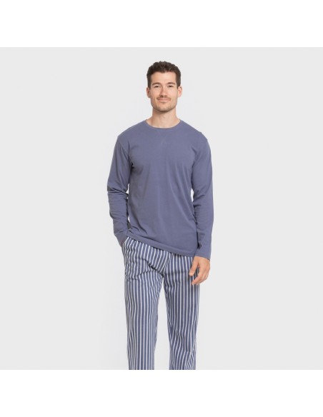 Pijama largo algodón hombre Raya Fernando azul pijamas-largos-hombre